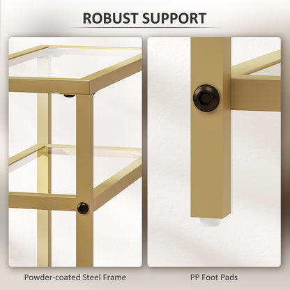 Slim Side Table, End Table with Tempered Glass Tabletop, Gold