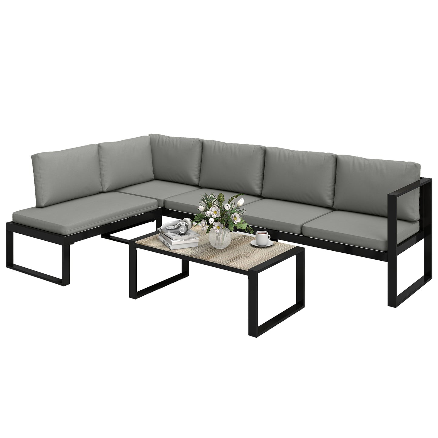 Garden Sofa Set with 2 Loveseats, Armless Chair, Coffee Table