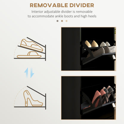 Slim Shoe Storage Cabinet with 3 Flip Drawers for Entryway, Black