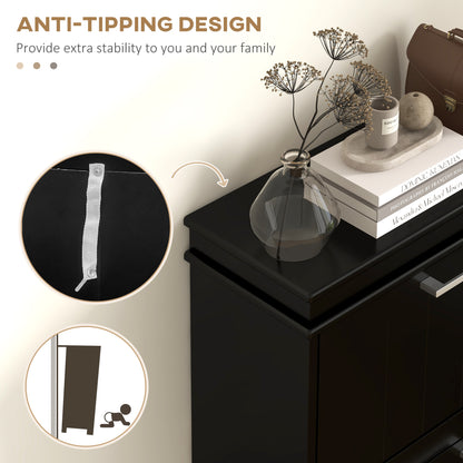 Slim Shoe Storage Cabinet with 3 Flip Drawers for Entryway, Black