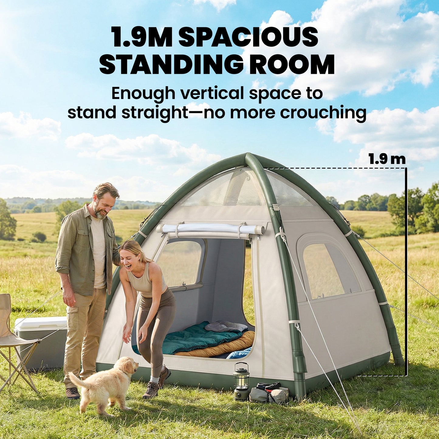 3 Man Inflatable Camping Tent w/ 3000mm Waterproof Rainfly, Beige