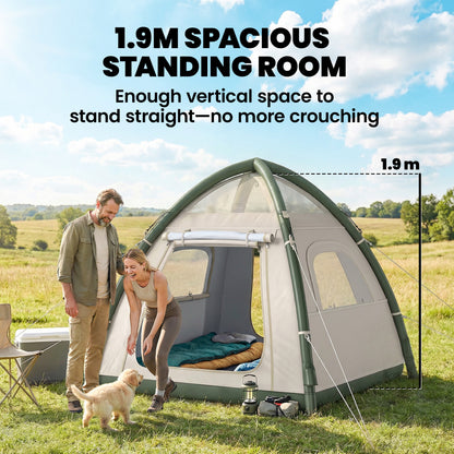3 Man Inflatable Camping Tent w/ 3000mm Waterproof Rainfly, Beige
