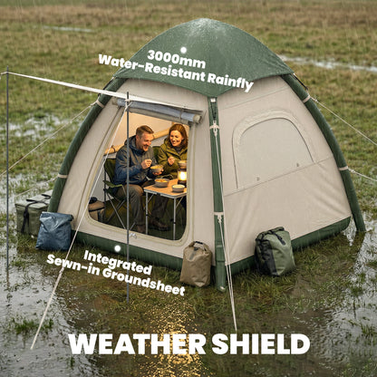 3 Man Inflatable Camping Tent w/ 3000mm Waterproof Rainfly, Beige