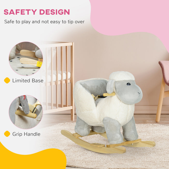 Baby Rocking Horse with Safety Belt, Sound, for 1-3 Years, Grey