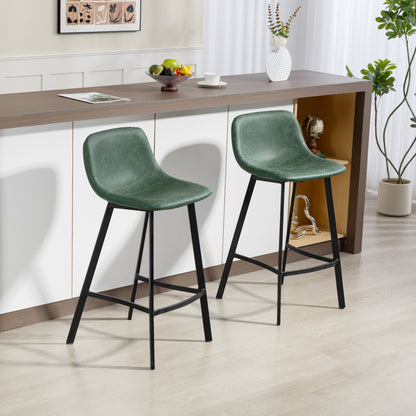 Bar Stools Set of 2, Bar Chairs with Back and Steel Legs, Green