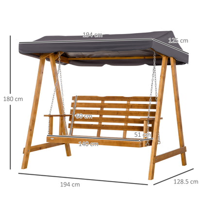 3 Seater Wooden Garden Swing Chair Hammock with Adjustable Canopy