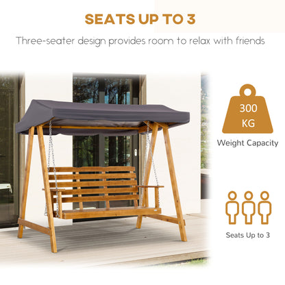 3 Seater Wooden Garden Swing Chair Hammock with Adjustable Canopy