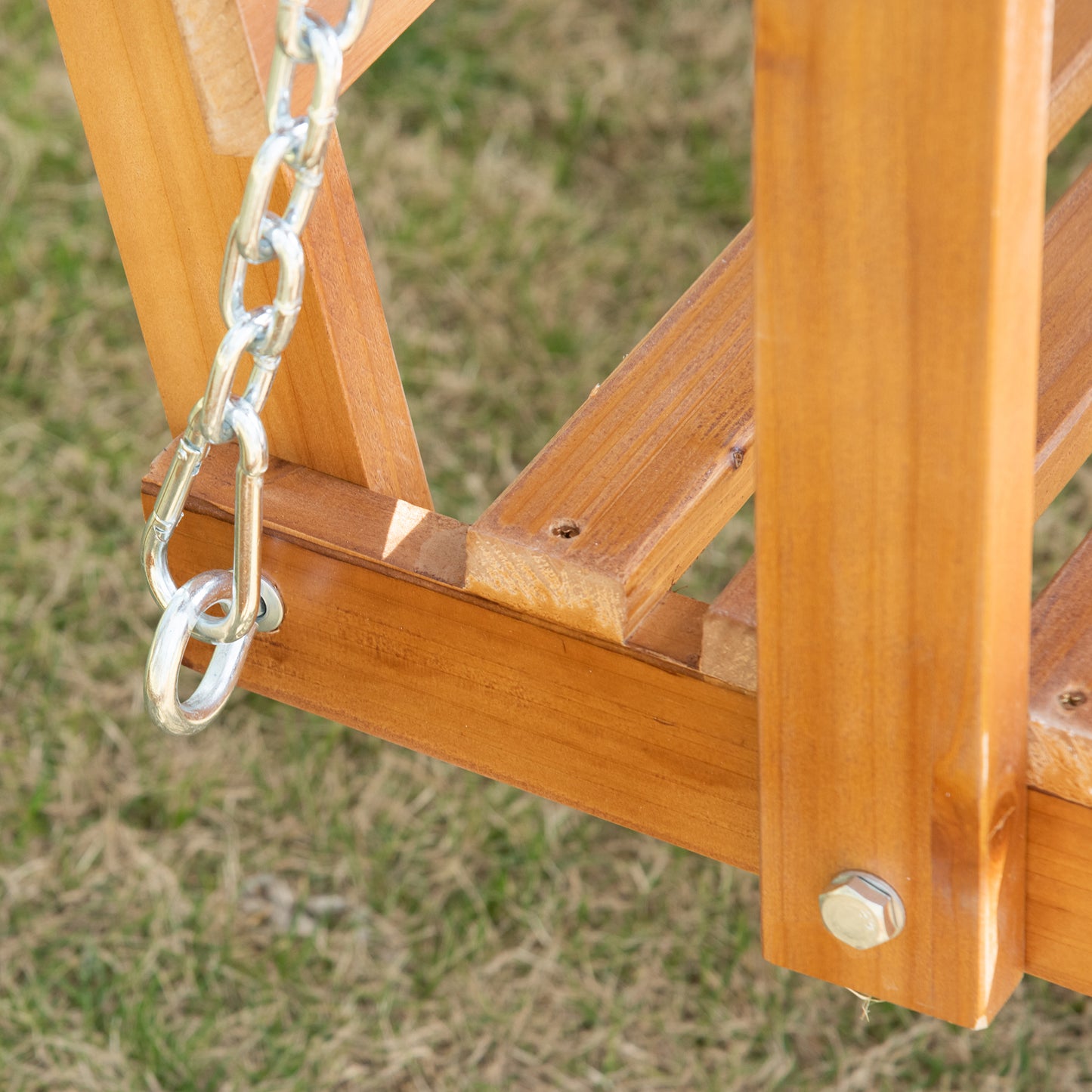 3 Seater Wooden Garden Swing Chair Hammock with Adjustable Canopy