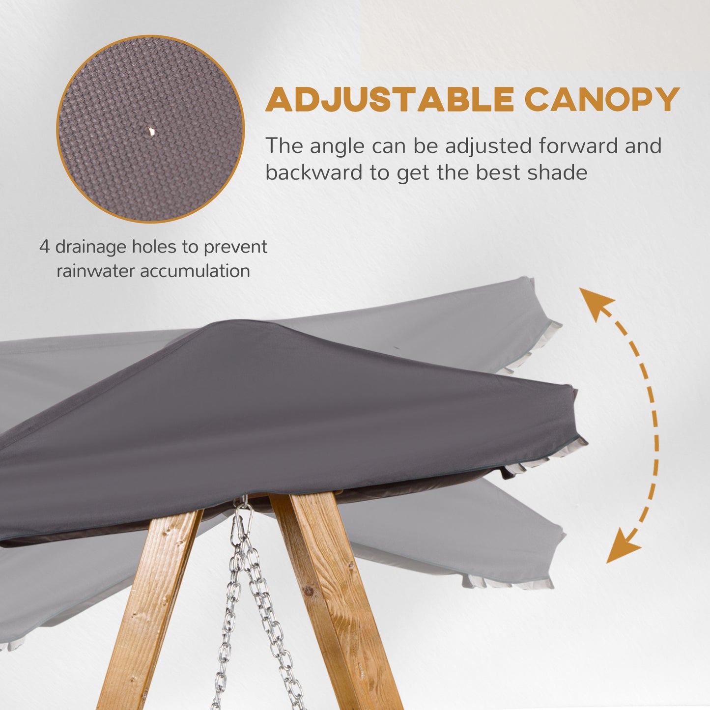 3 Seater Wooden Garden Swing Chair Hammock with Adjustable Canopy