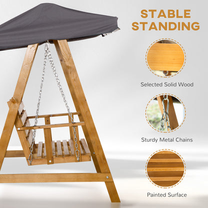 3 Seater Wooden Garden Swing Chair Hammock with Adjustable Canopy