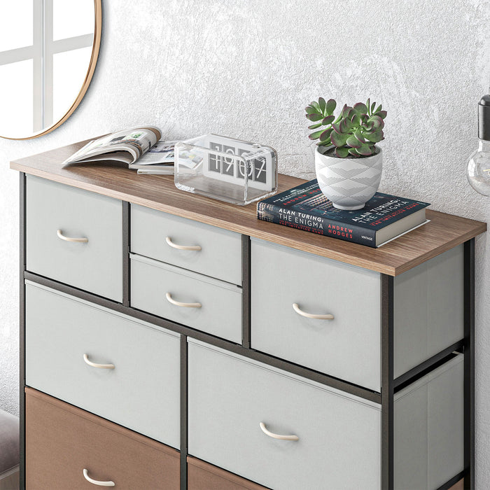 Bedroom Chest of Drawers, 10 Drawer Dresser with Foldable Fabric Drawers and Steel Frame, Multicolour