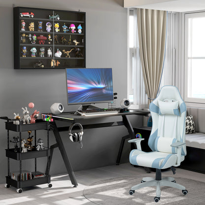 Ergonomic Gaming Desk with Hook Cup Holder LED & Cable Management, Black