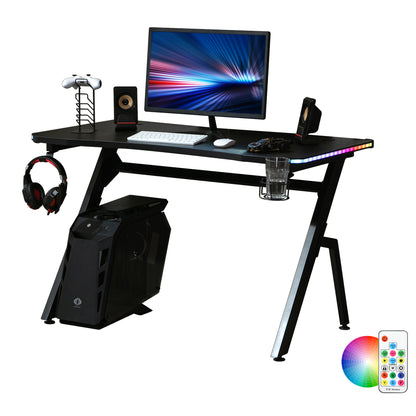 Ergonomic Gaming Desk with Hook Cup Holder LED & Cable Management, Black