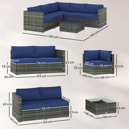 4 Pieces Rattan Garden Furniture Sofa Set with Coffee Table Blue