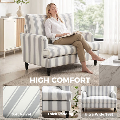 Velvet Single Sofa Armchair with Stripes, Grey