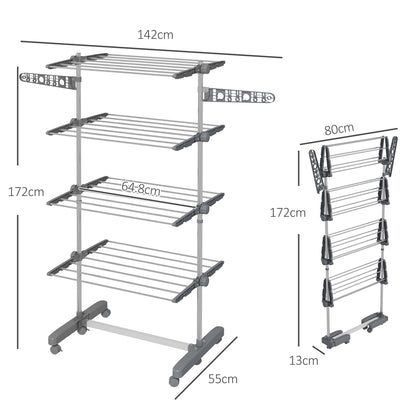 4-Tier Large Clothes Airer Stainless Steel Clothes Drying Rack Grey