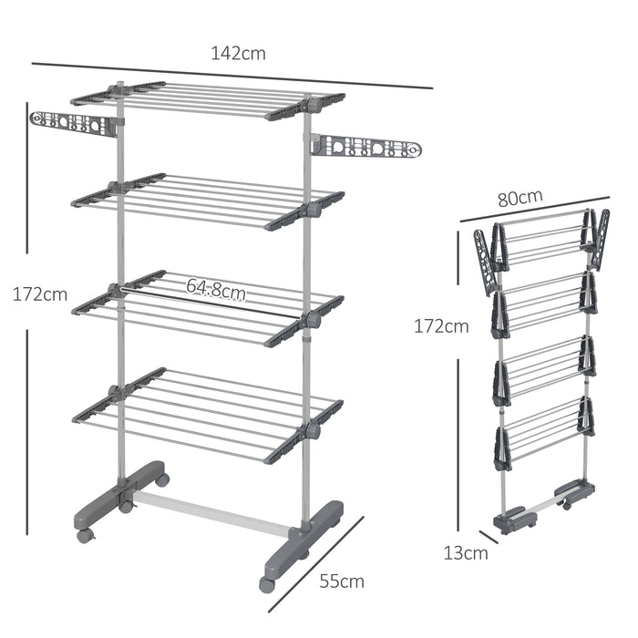 4-Tier Large Clothes Airer Stainless Steel Clothes Drying Rack Grey