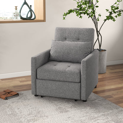 3-In-1 Chair Bed, Convertible Sleeper Chair with Adjustable Backrest, Pillow and Footrest for Living Room, Grey