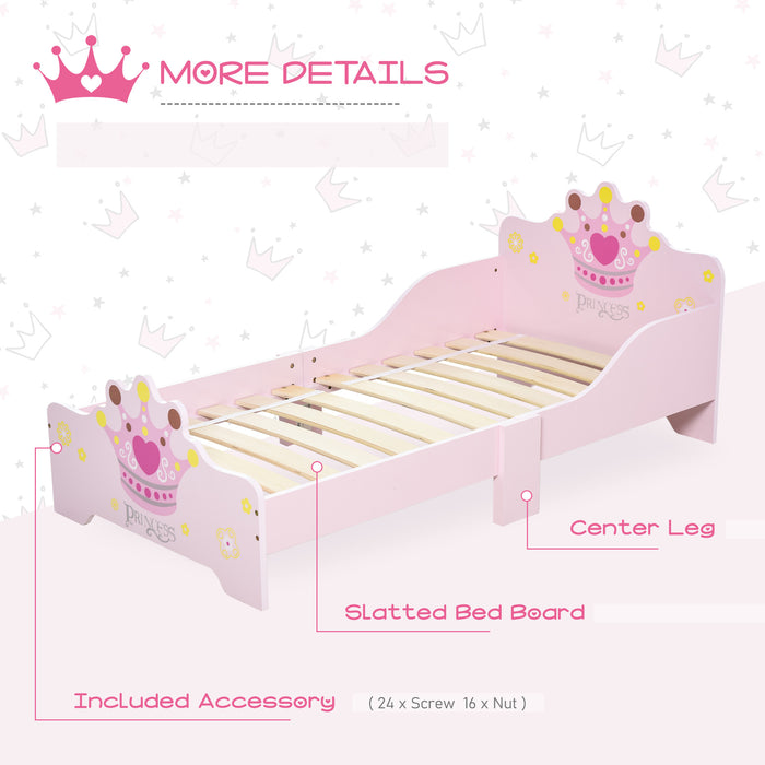 Kids Wooden Princess Crown & Flower Single Bed Safety Side Rails Slats