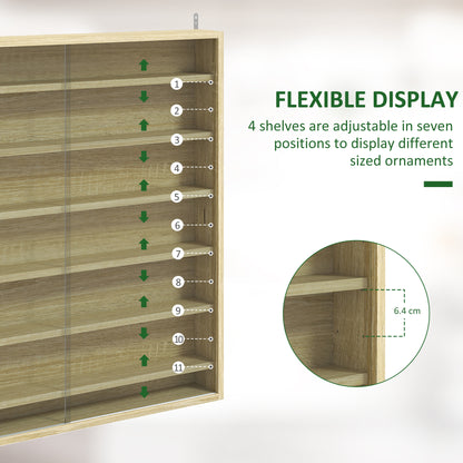 7-Tier Wall Display Cabinet w/ Shelves Glass Doors, Oak