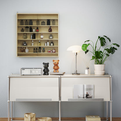 7-Tier Wall Display Cabinet w/ Shelves Glass Doors, Oak
