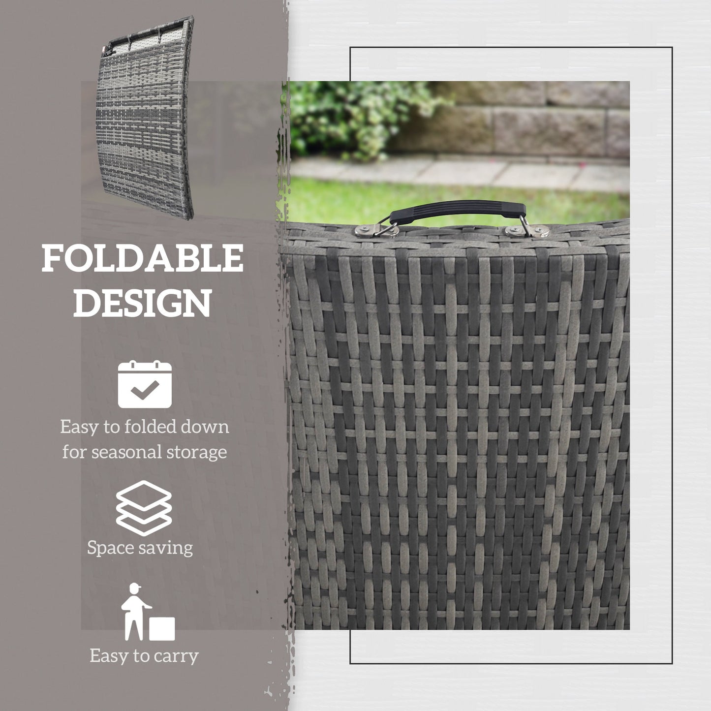 Folding Rattan Sun Lounger with Cushion and Pillow, Mixed Grey