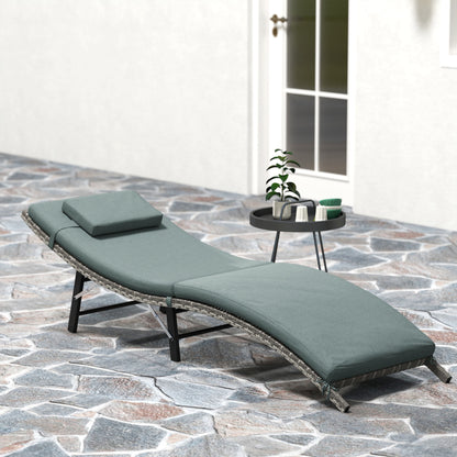 Folding Rattan Sun Lounger with Cushion and Pillow, Mixed Grey