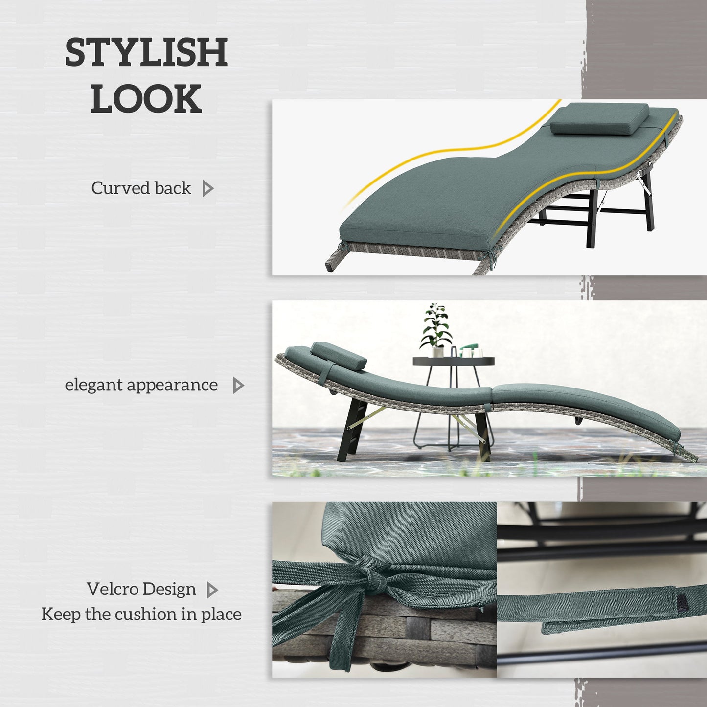 Folding Rattan Sun Lounger with Cushion and Pillow, Mixed Grey