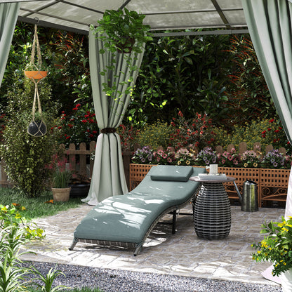 Folding Rattan Sun Lounger with Cushion and Pillow, Mixed Grey