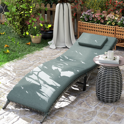 Folding Rattan Sun Lounger with Cushion and Pillow, Mixed Grey