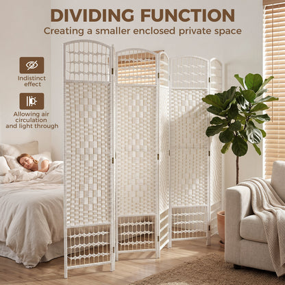 6 Panel Folding Room Divider, Privacy Screen, Freestanding Paravent Partition Separator for Living Room, Bedroom and Office, 240 x 170cm, White