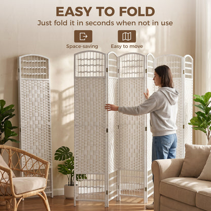 6 Panel Folding Room Divider, Privacy Screen, Freestanding Paravent Partition Separator for Living Room, Bedroom and Office, 240 x 170cm, White
