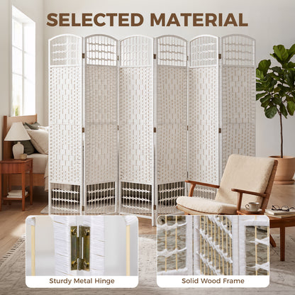 6 Panel Folding Room Divider, Privacy Screen, Freestanding Paravent Partition Separator for Living Room, Bedroom and Office, 240 x 170cm, White