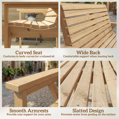 Wooden Garden Bench 2 Seater, Patio Bench for Indoor Outdoor