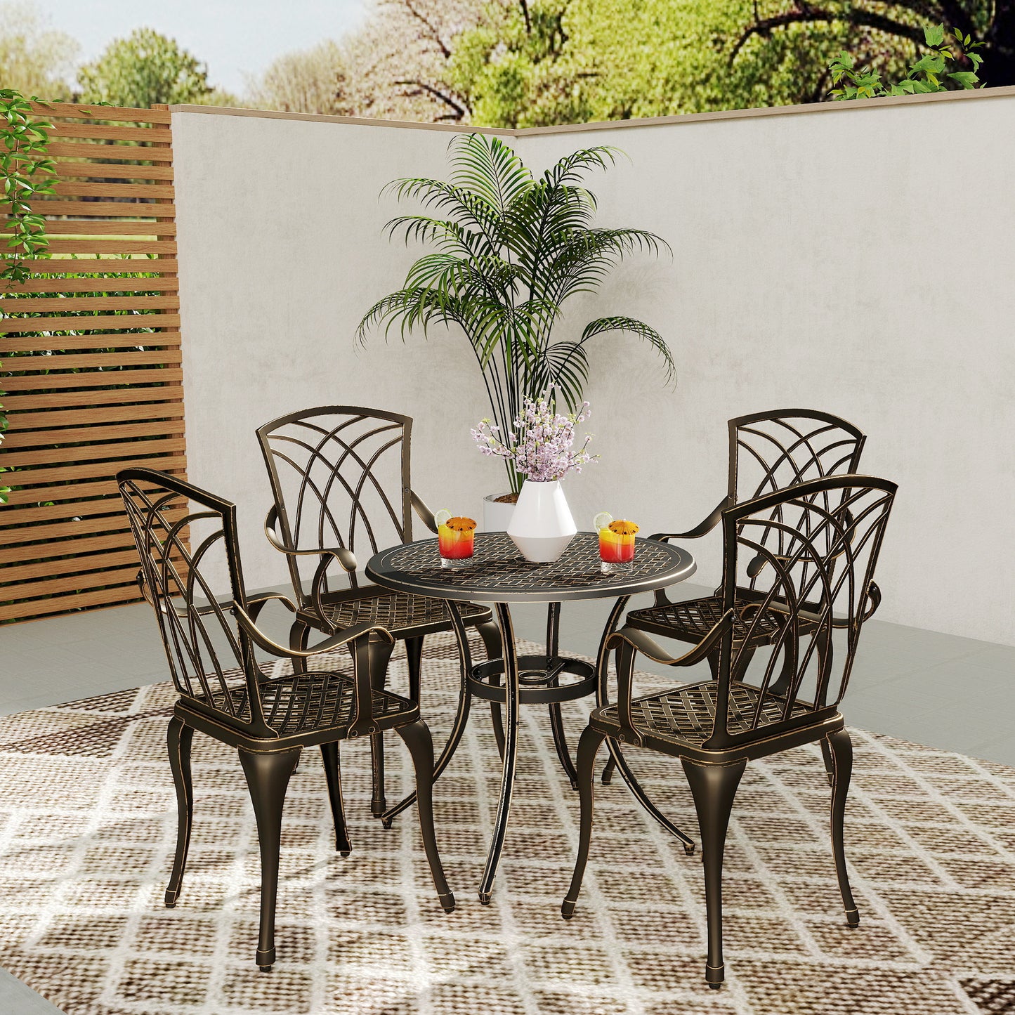 5 PCs Garden Dining Set, Garden Furniture Set, Bronze Tone