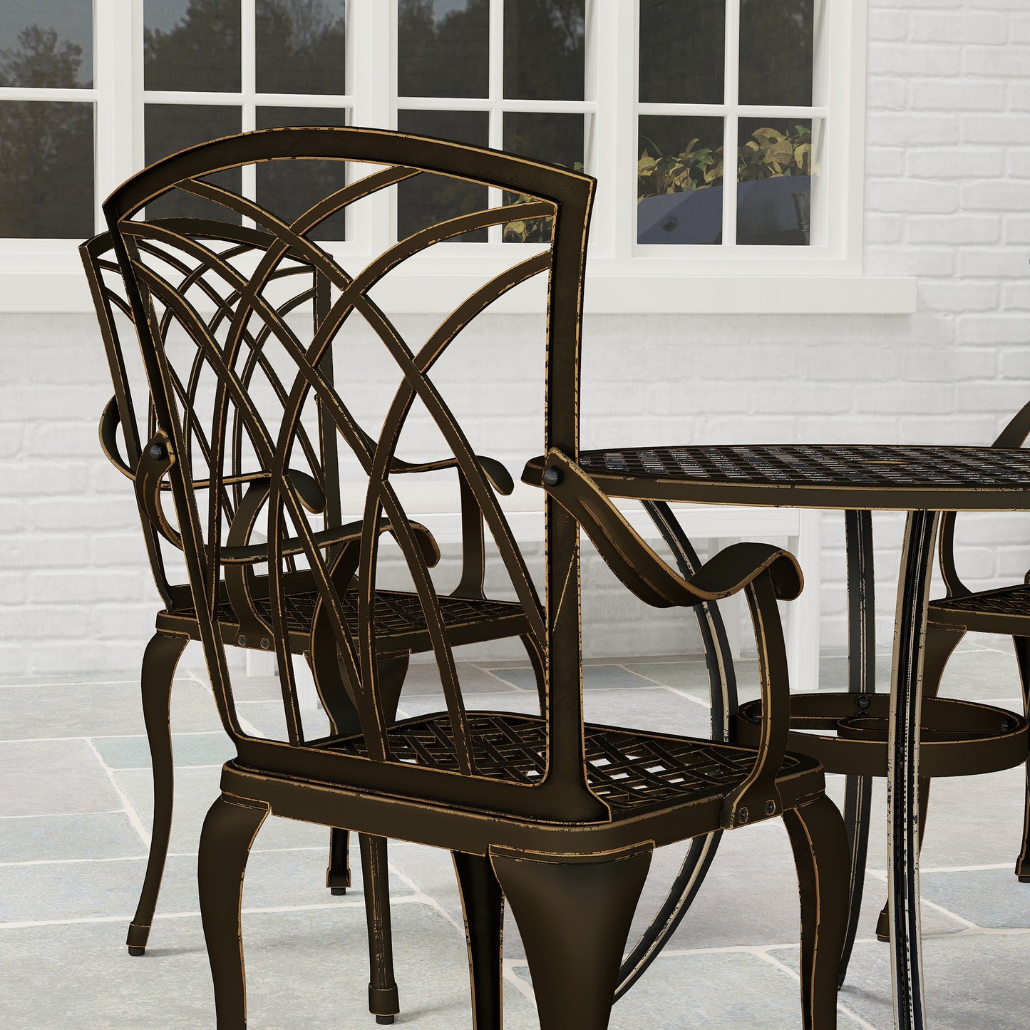 5 PCs Garden Dining Set, Garden Furniture Set, Bronze Tone