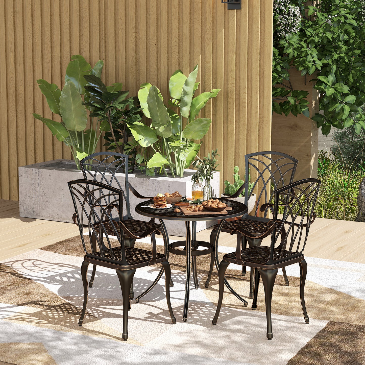 5 PCs Garden Dining Set, Garden Furniture Set, Bronze Tone