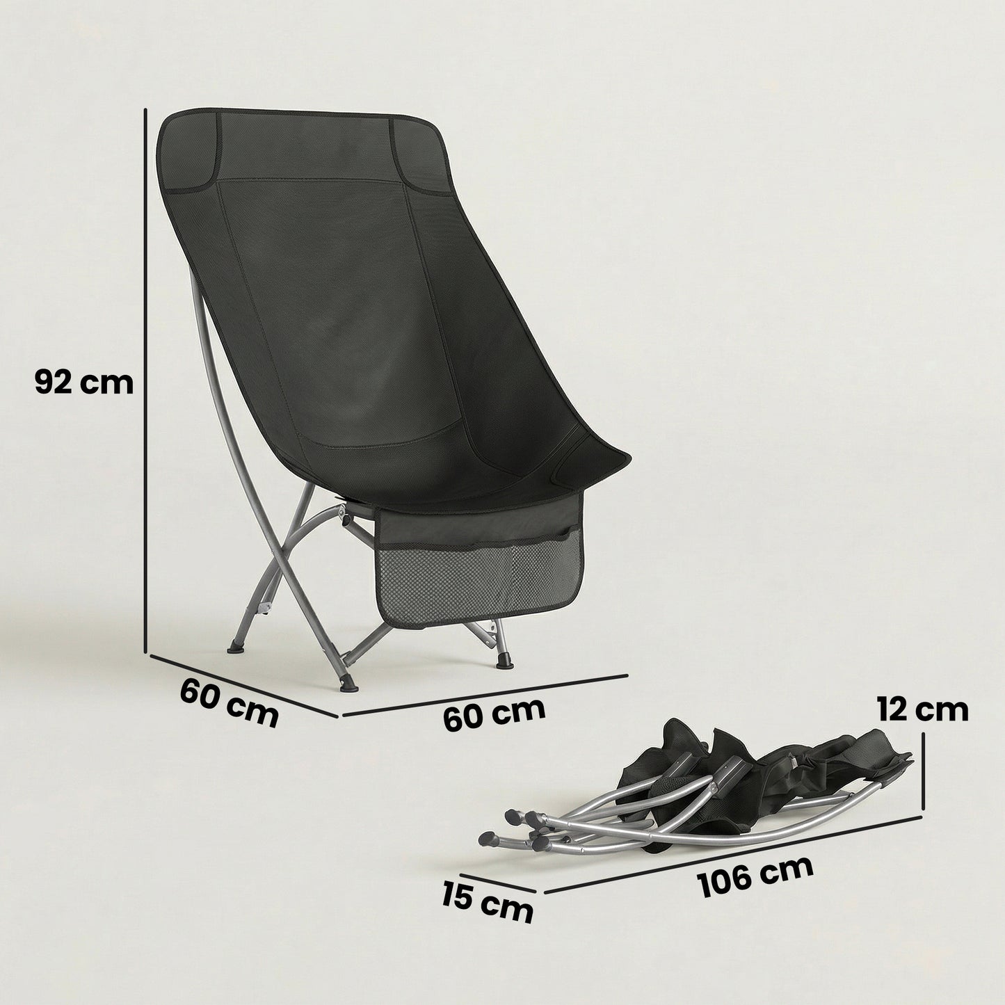 Camping Chair Portable with Side Pocket Black