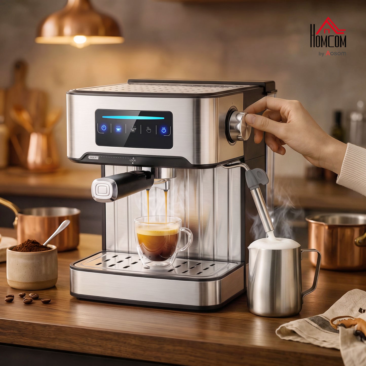 Espresso Machine, 20-Bar, 1.6 L Tank, LED Touch, Black