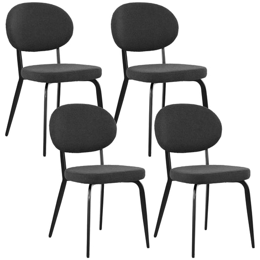 Set of 4 Sherpa Dining Chairs Boucle Kitchen Chairs with Back Black