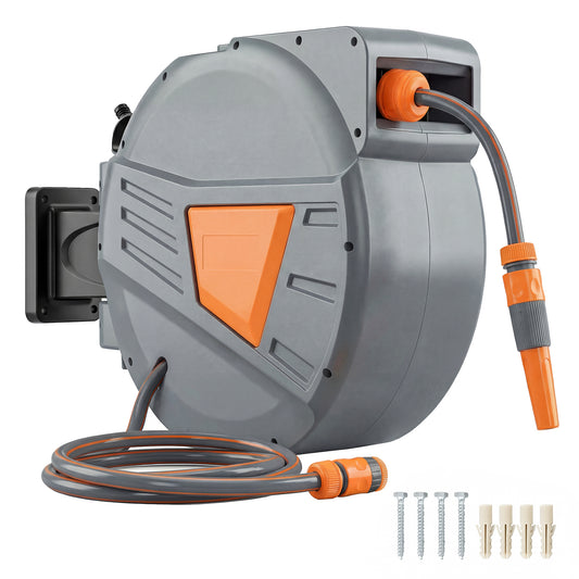 Retractable Hose Reel Wall Mounted, 15+1.6m Hose Pipe Reel, Orange