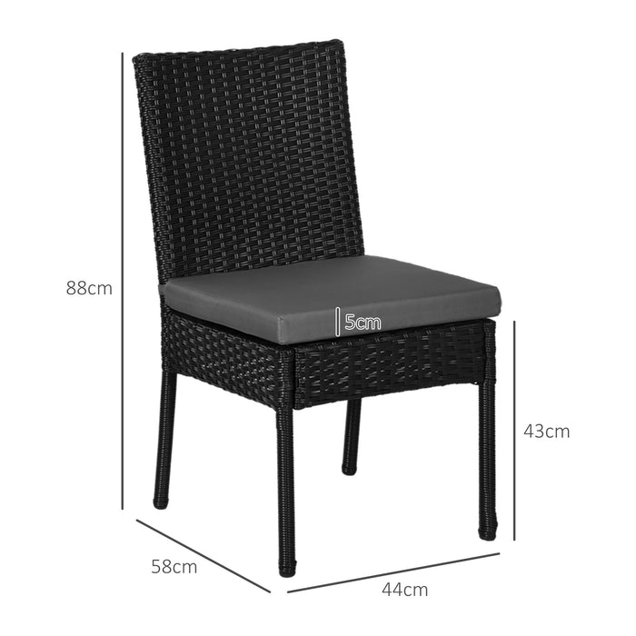 Set of Four Armless Rattan Garden Chairs - Black