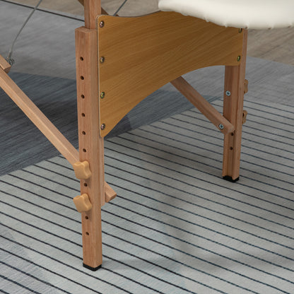 Portable Massage Bed, Folding Spa Beauty Massage Table with 2 Sections, Carry Bag and Wooden Frame, Cream