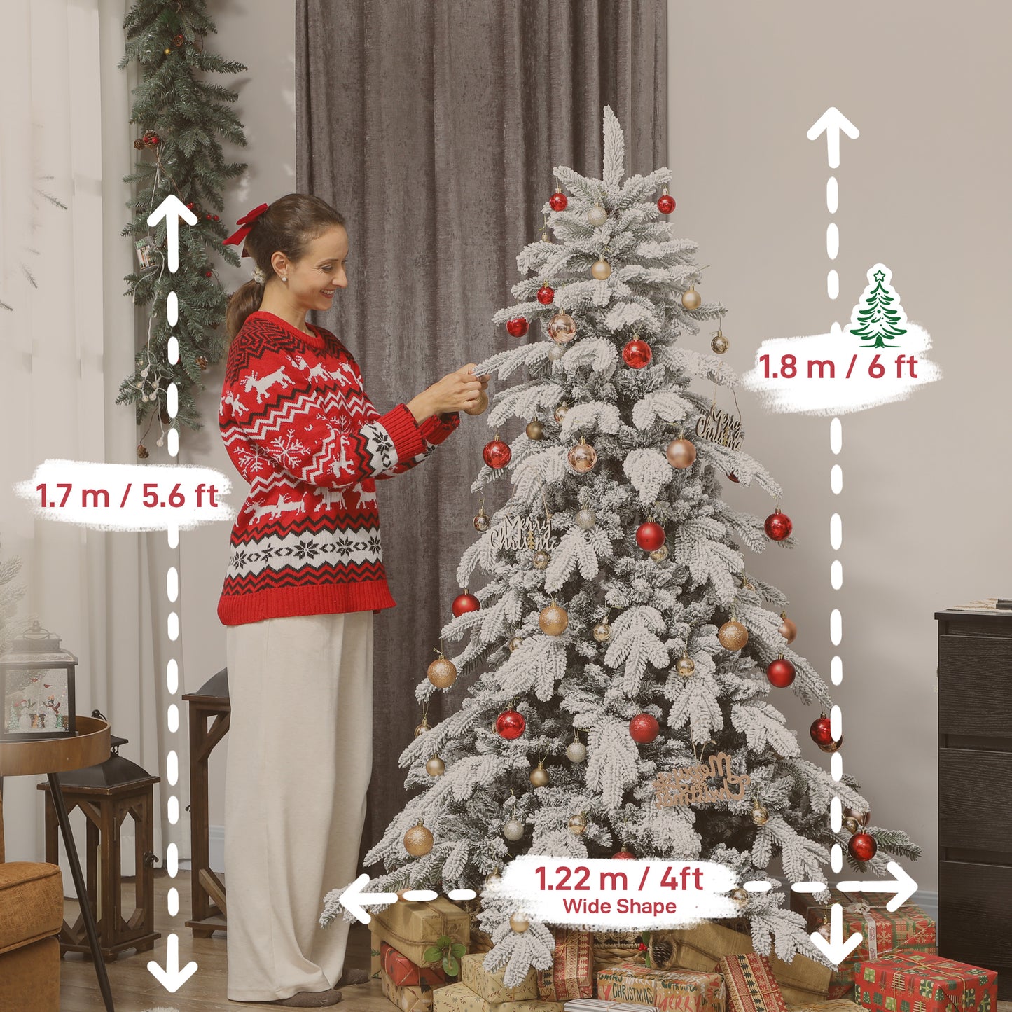 6ft Christmas Tree with Flocked Realistic Tips, Hinged Xmas Tree