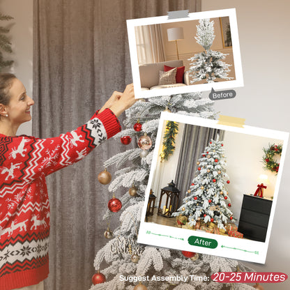 6ft Christmas Tree with Flocked Realistic Tips, Hinged Xmas Tree