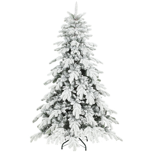 6ft Christmas Tree with Flocked Realistic Tips, Hinged Xmas Tree
