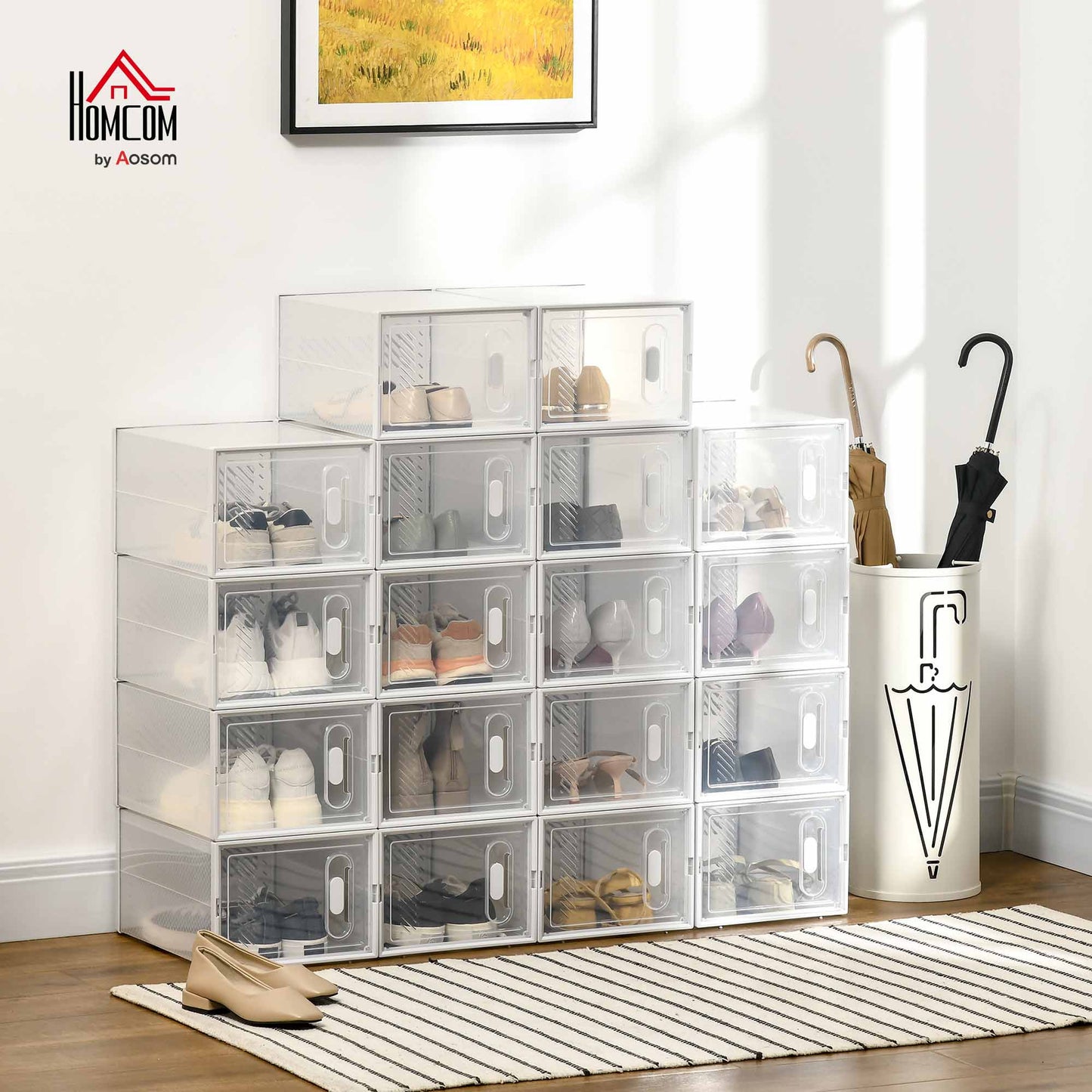 18PCS Stackable Clear Plastic Shoe Storage Box for UK/EU Size 8.5/43