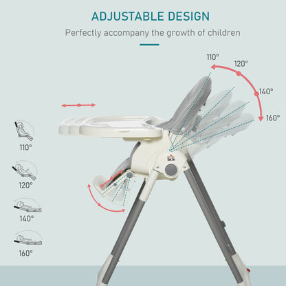 Foldable Baby High Chair Toddler Height Back Footrest Adjustable Grey