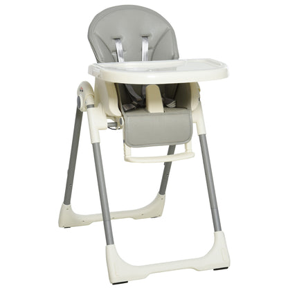 Foldable Baby High Chair Toddler Height Back Footrest Adjustable Grey