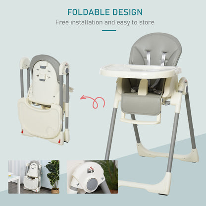 Foldable Baby High Chair Toddler Height Back Footrest Adjustable Grey